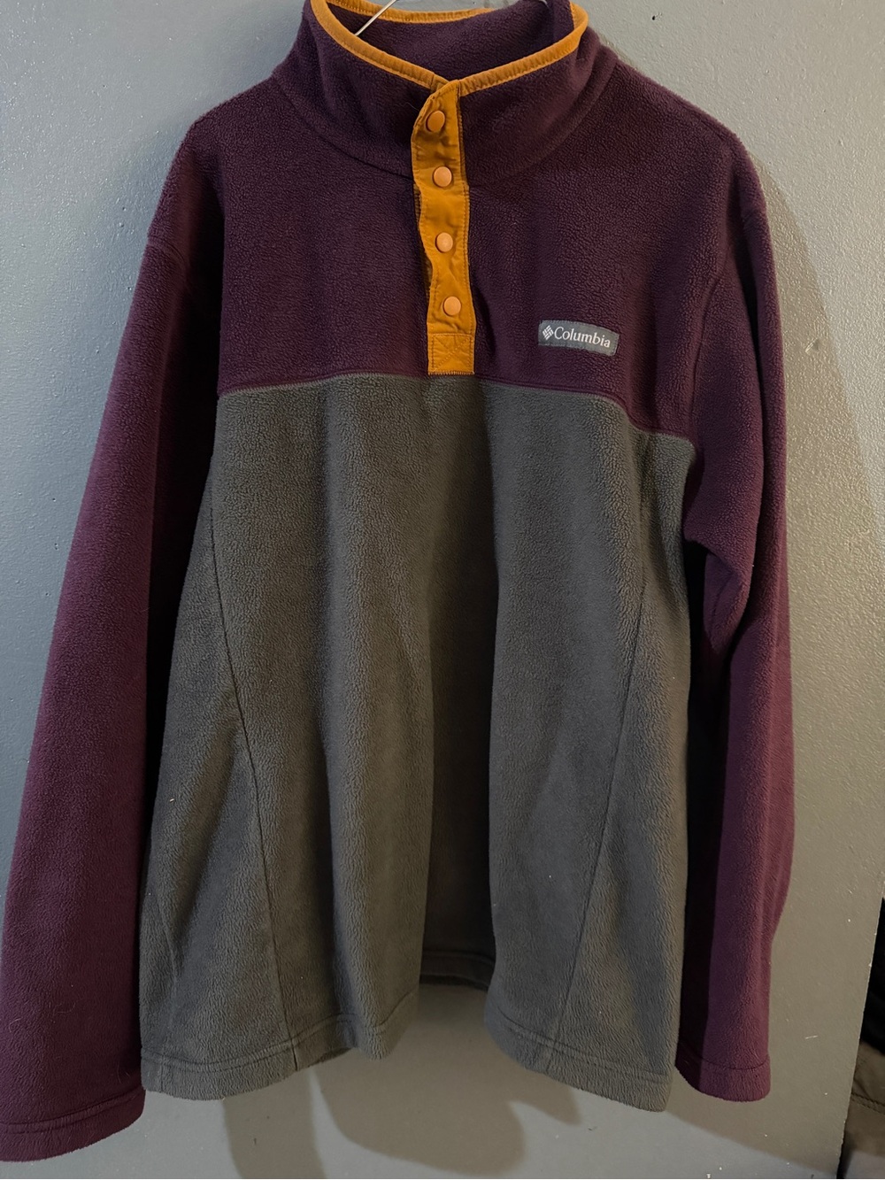 Columbia Men’s Two-Tone Zip Fleece - Plum, Gray & Gold Placket
